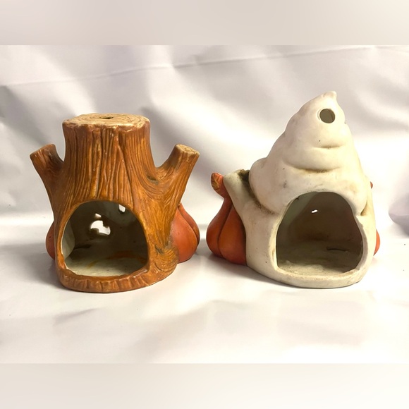 Vintage Ceramic Halloween Haunted Tree Jack-O-Lantern Ghost Candle Holders - Picture 4 of 5